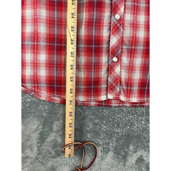 BKE Men's Large Pearl Snap Red Plaid Long Sleeve Casual Shirt Athletic Fit - Picture 8 of 11